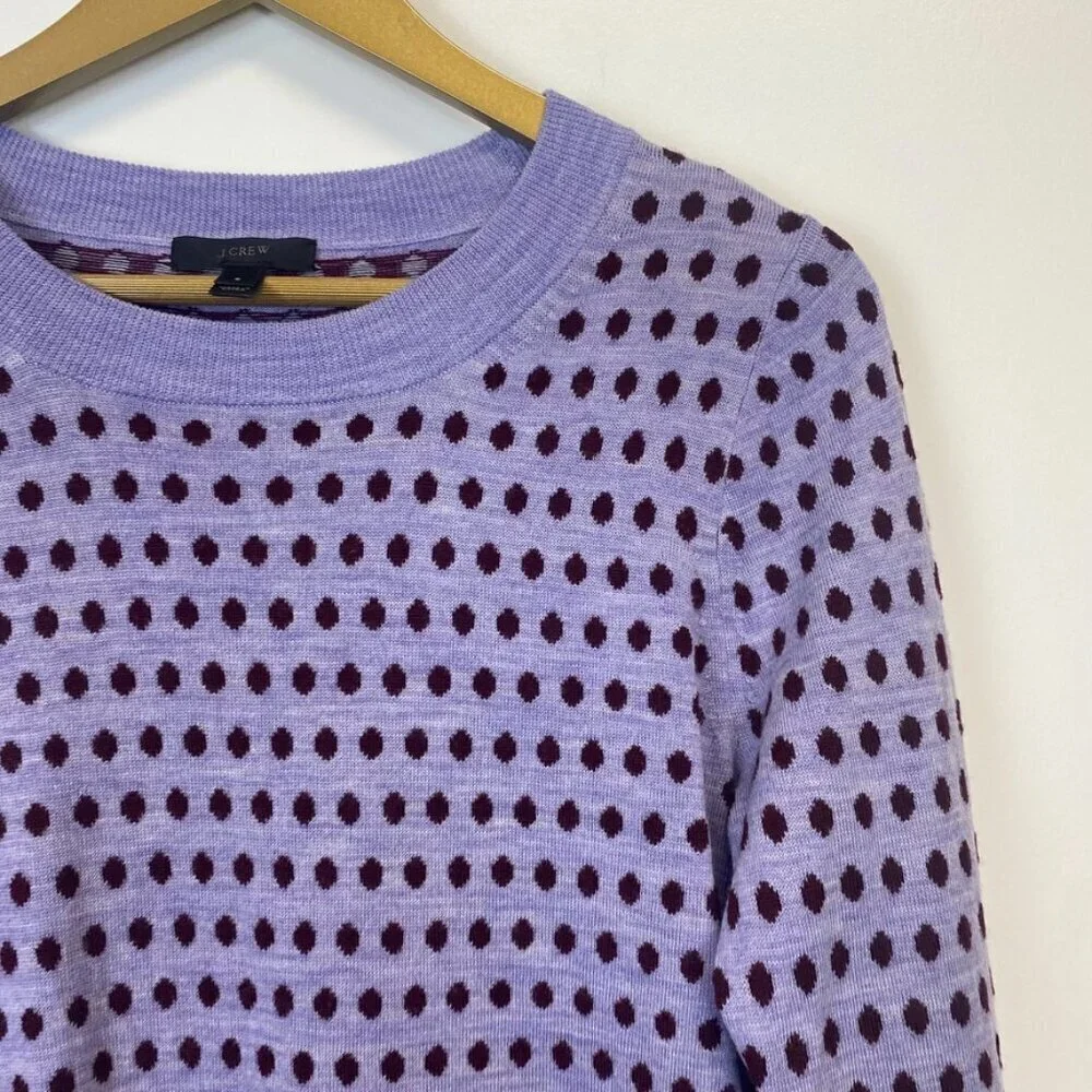 J. Crew 100% Merino Wool Purple Polka Dot Sweater